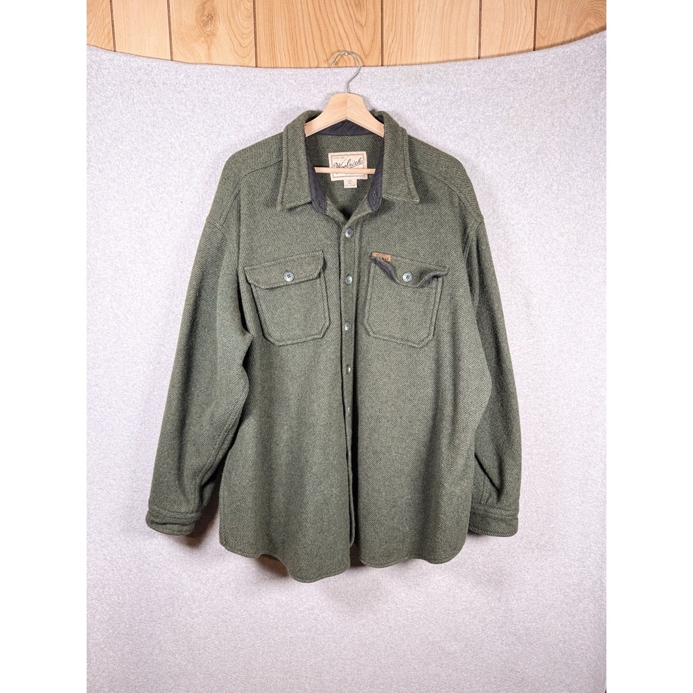 Vintage Woolrich Green Wool Shirt Jacket Herringbone Men's 2XL Shacket